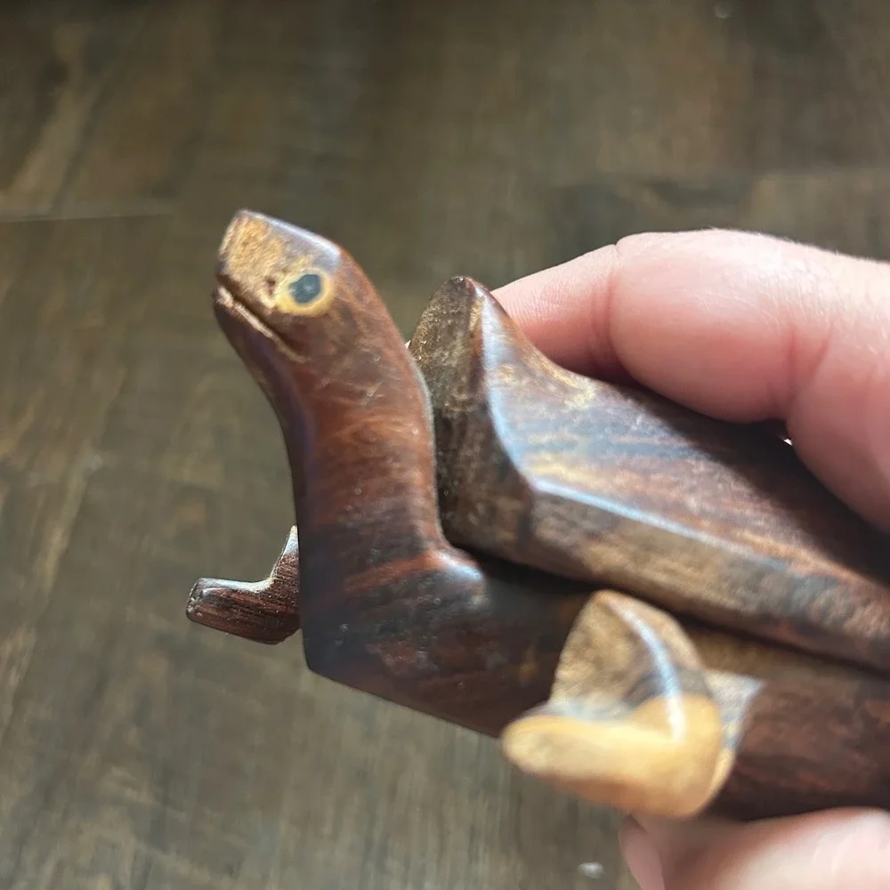 Doug Scott Hand Carved Wooden Turtle Trinket Box Hinged Lid Folk Art Figure